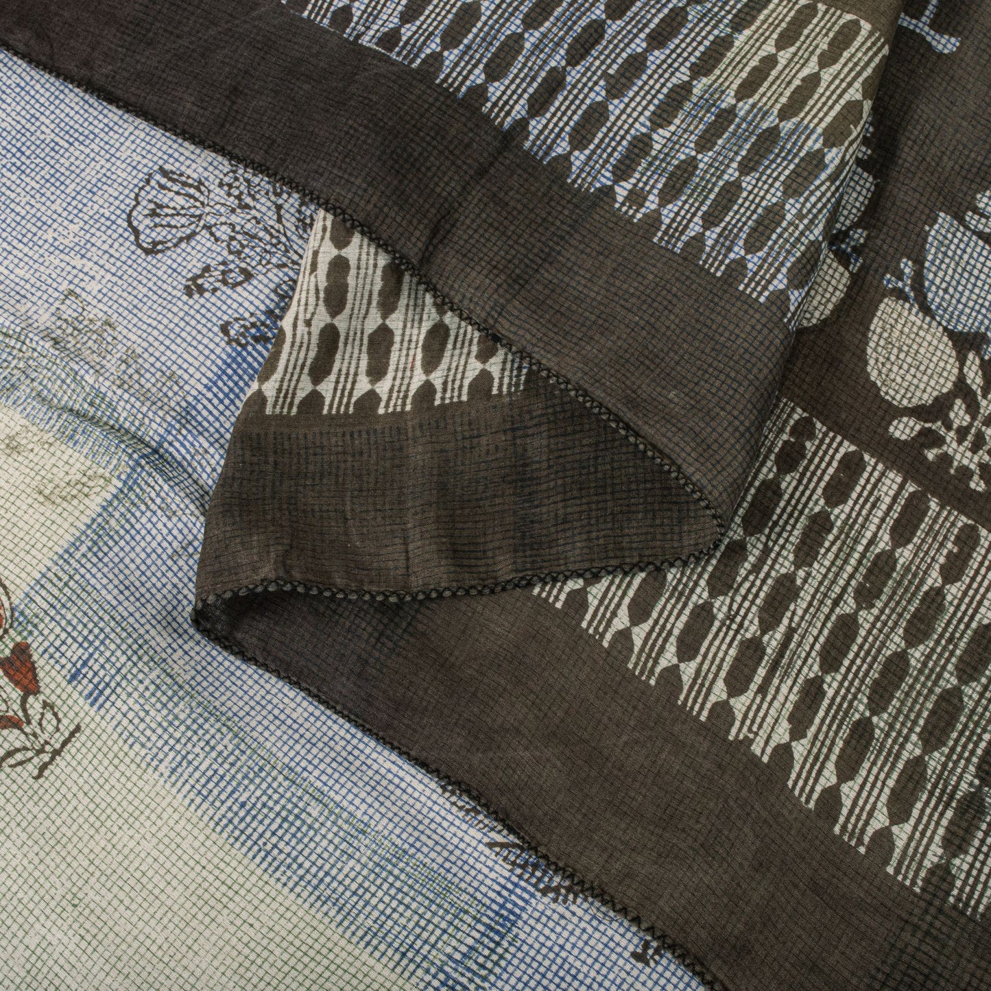 Sanskriti Vintage Dupatta/Stole Gray Pure Cotton Dabu Hand Block Printed Floral
