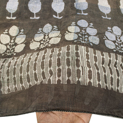 Sanskriti Vintage Dupatta/Stole Gray Pure Cotton Dabu Hand Block Printed Floral