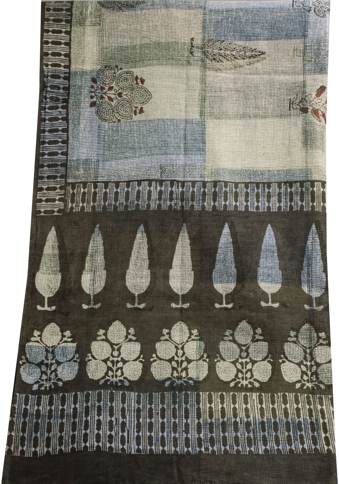 Sanskriti Vintage Dupatta/Stole Gray Pure Cotton Dabu Hand Block Printed Floral