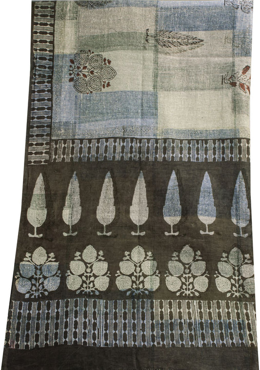 Sanskriti Vintage Dupatta/Stole Gray Pure Cotton Dabu Hand Block Printed Floral