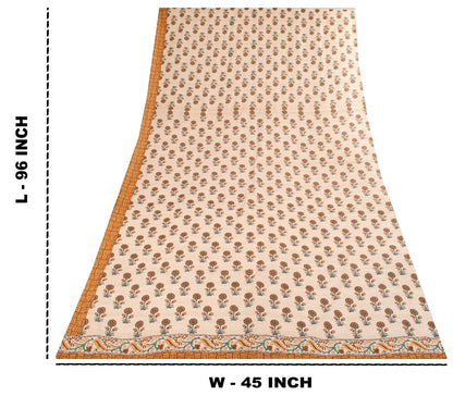Sanskriti Vintage Dupatta/Stole Off-White Art Silk Sanganeri Style Block Printed