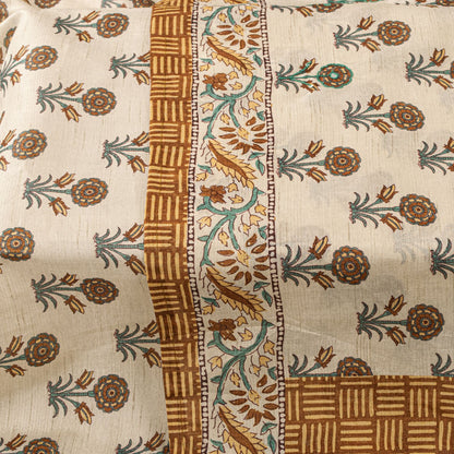 Sanskriti Vintage Dupatta/Stole Off-White Art Silk Sanganeri Style Block Printed