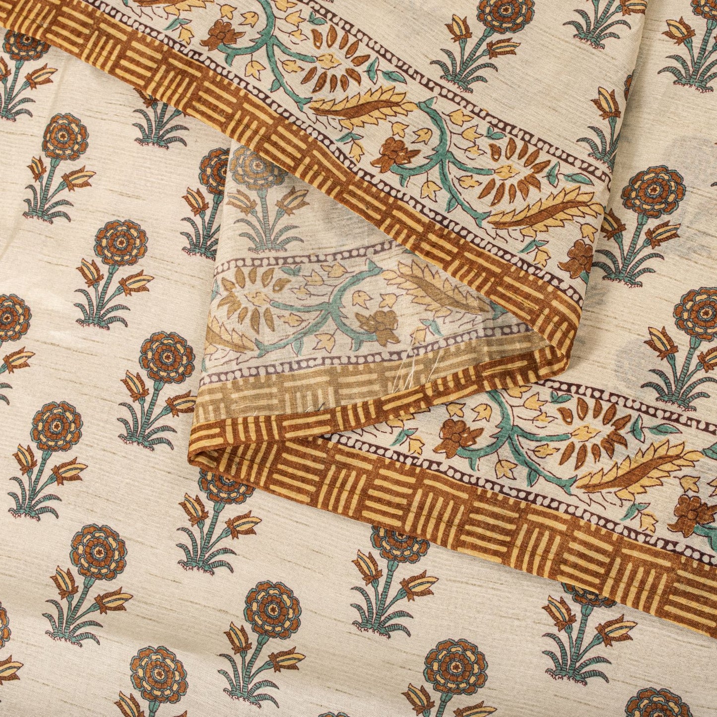 Sanskriti Vintage Dupatta/Stole Off-White Art Silk Sanganeri Style Block Printed