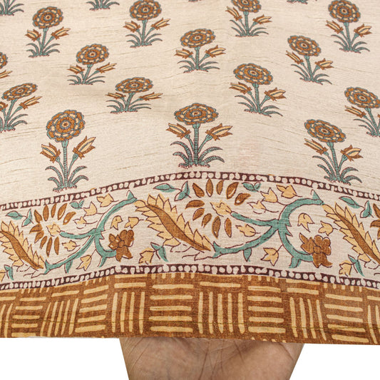 Sanskriti Vintage Dupatta/Stole Off-White Art Silk Sanganeri Style Block Printed