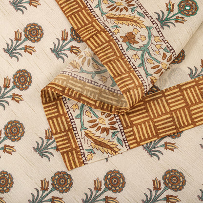 Sanskriti Vintage Dupatta/Stole Off-White Art Silk Sanganeri Style Block Printed