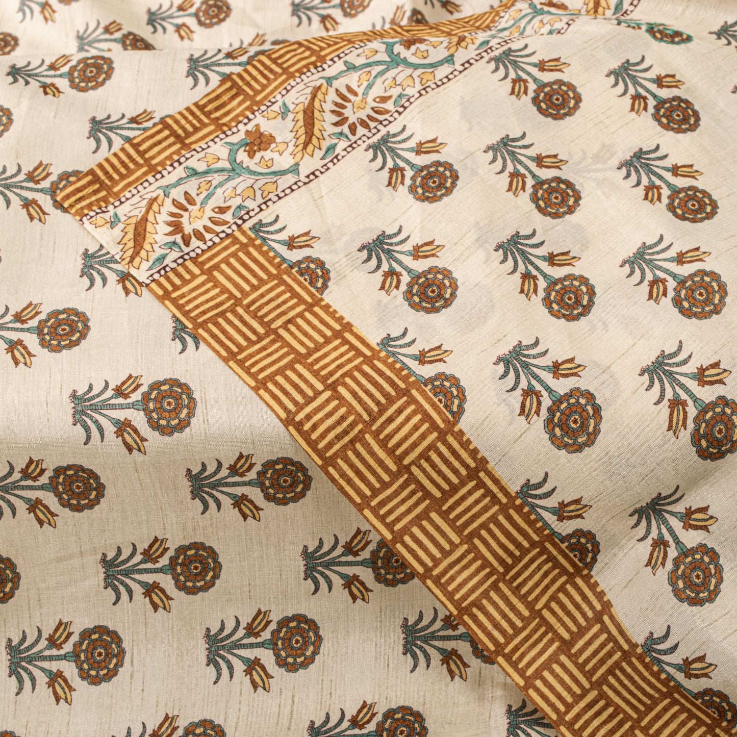Sanskriti Vintage Dupatta/Stole Off-White Art Silk Sanganeri Style Block Printed