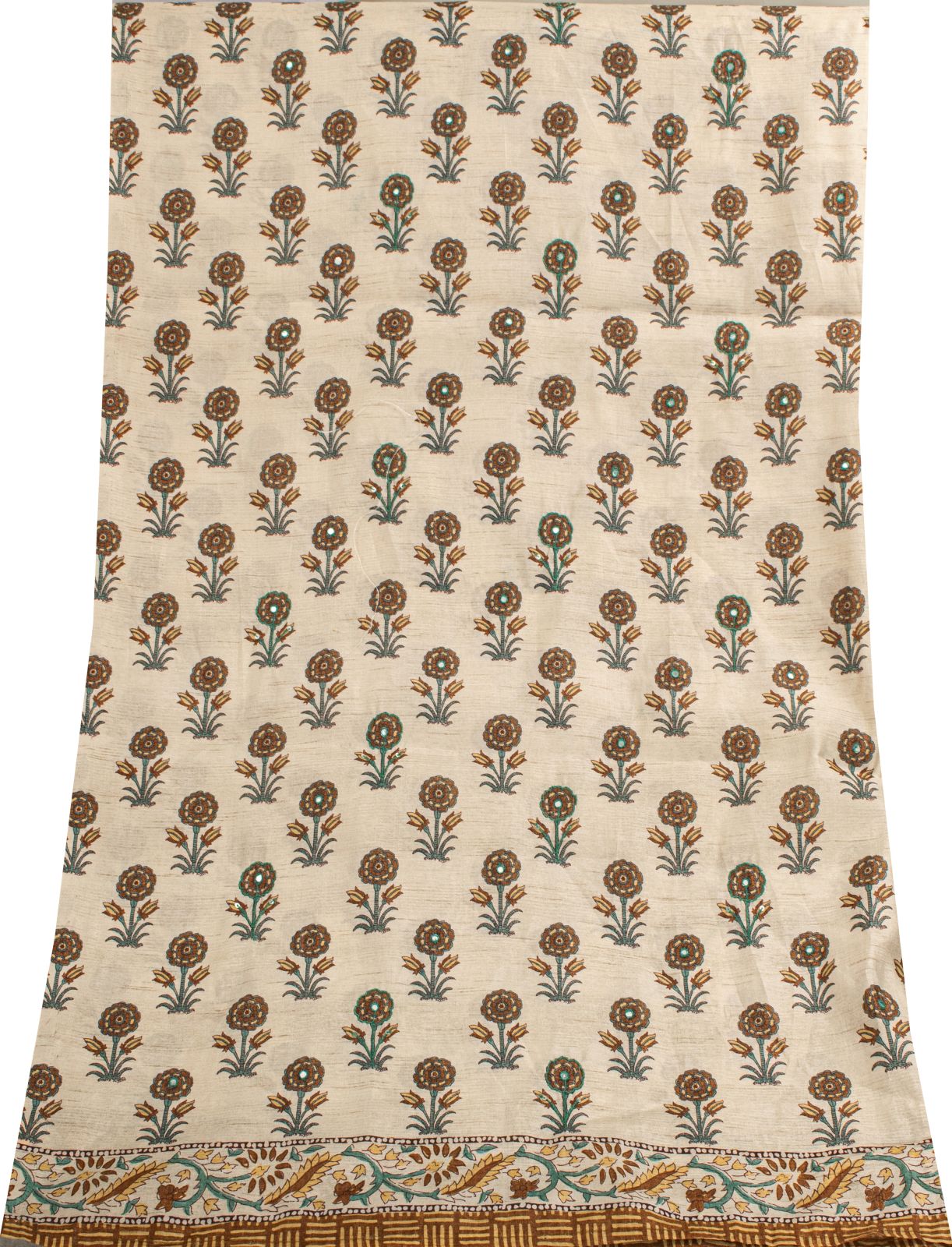 Sanskriti Vintage Dupatta/Stole Off-White Art Silk Sanganeri Style Block Printed