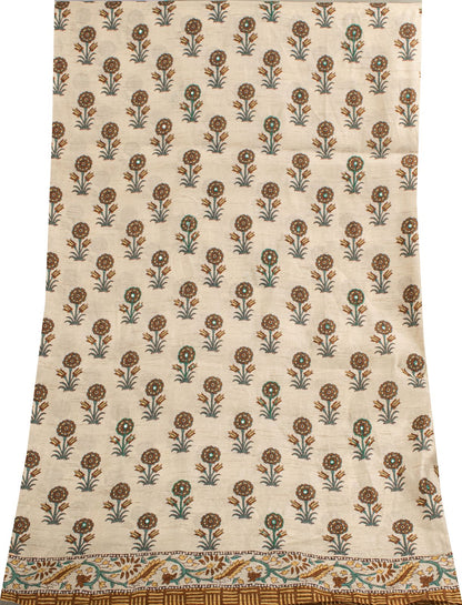 Sanskriti Vintage Dupatta/Stole Off-White Art Silk Sanganeri Style Block Printed