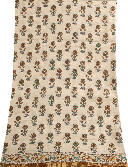 Sanskriti Vintage Dupatta/Stole Off-White Art Silk Sanganeri Style Block Printed