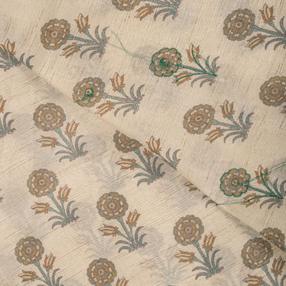 Sanskriti Vintage Dupatta/Stole Off-White Art Silk Sanganeri Style Block Printed