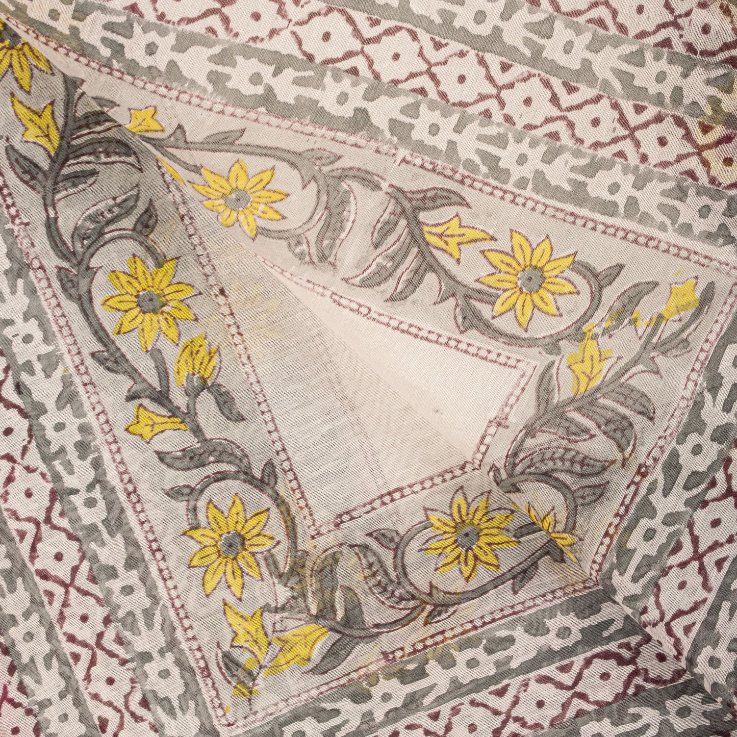 Sanskriti Vintage Dupatta/Stole White Cotton Silk Sanganeri Handblock Print Veil