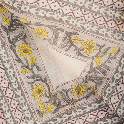 Sanskriti Vintage Dupatta/Stole White Cotton Silk Sanganeri Handblock Print Veil