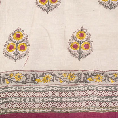 Sanskriti Vintage Dupatta/Stole White Cotton Silk Sanganeri Handblock Print Veil