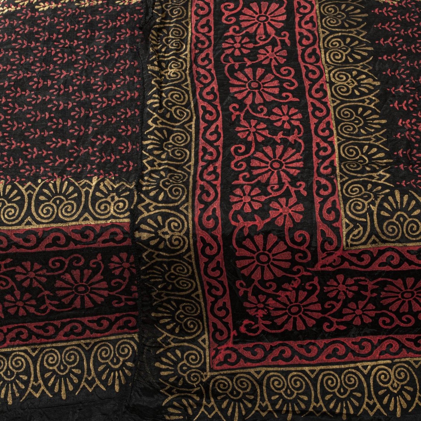 Sanskriti Vintage Dupatta/Stole Black Blend Silk Hand Block Print Floral Veil