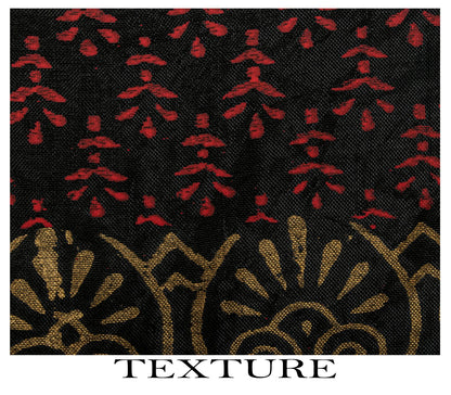 Sanskriti Vintage Dupatta/Stole Black Blend Silk Hand Block Print Floral Veil