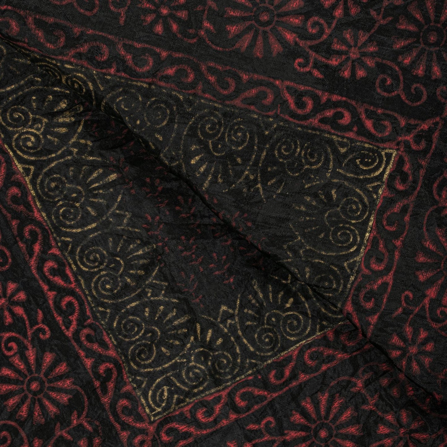 Sanskriti Vintage Dupatta/Stole Black Blend Silk Hand Block Print Floral Veil