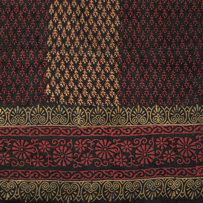 Sanskriti Vintage Dupatta/Stole Black Blend Silk Hand Block Print Floral Veil