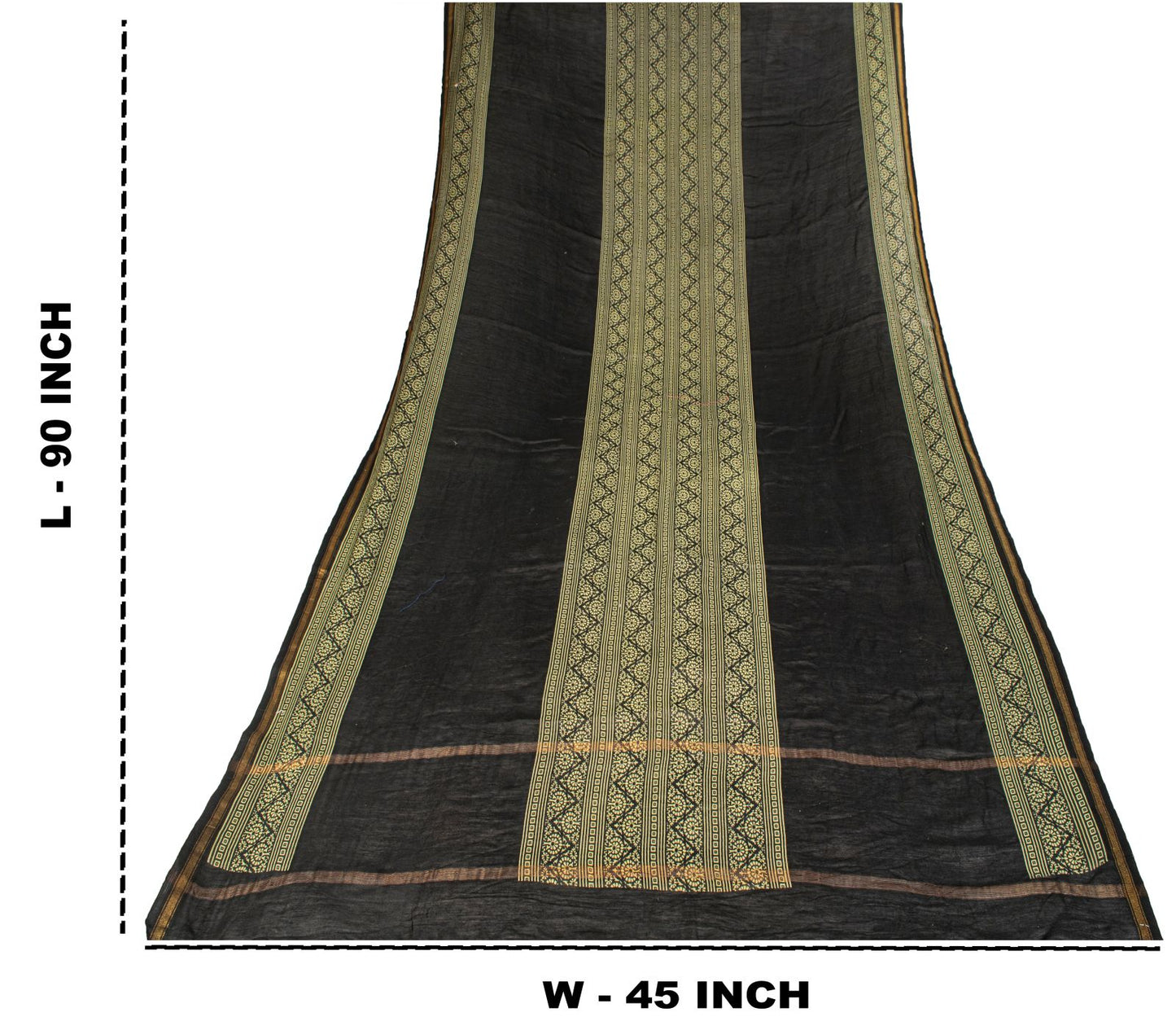 Sanskriti Vintage Dupatta/Stole Black Cotton Silk Hand Block Print Chanderi Veil