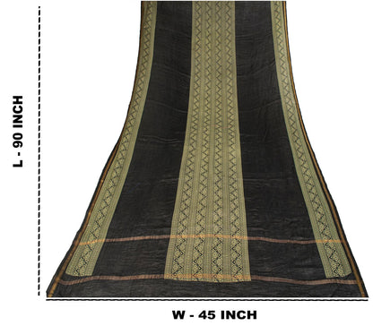 Sanskriti Vintage Dupatta/Stole Black Cotton Silk Hand Block Print Chanderi Veil