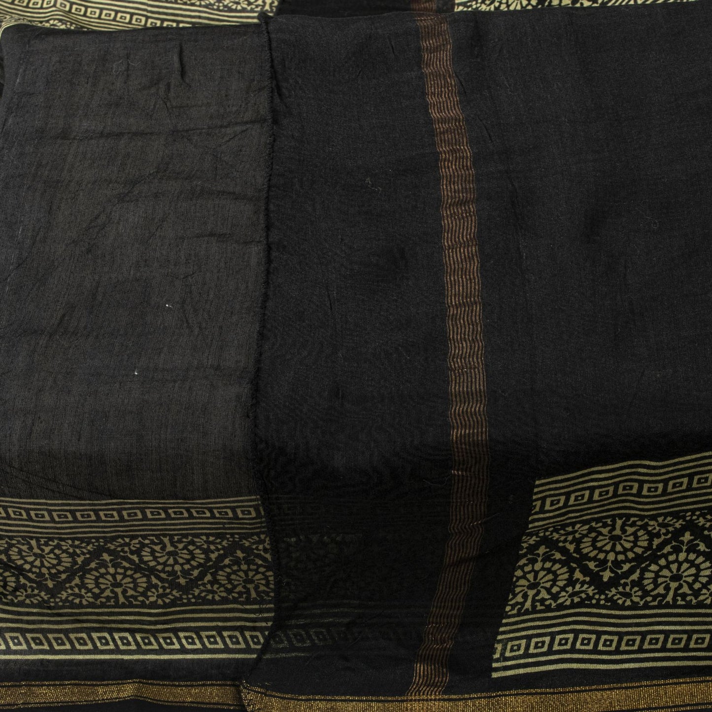 Sanskriti Vintage Dupatta/Stole Black Cotton Silk Hand Block Print Chanderi Veil