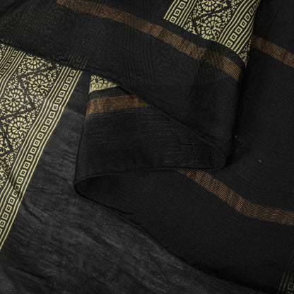 Sanskriti Vintage Dupatta/Stole Black Cotton Silk Hand Block Print Chanderi Veil
