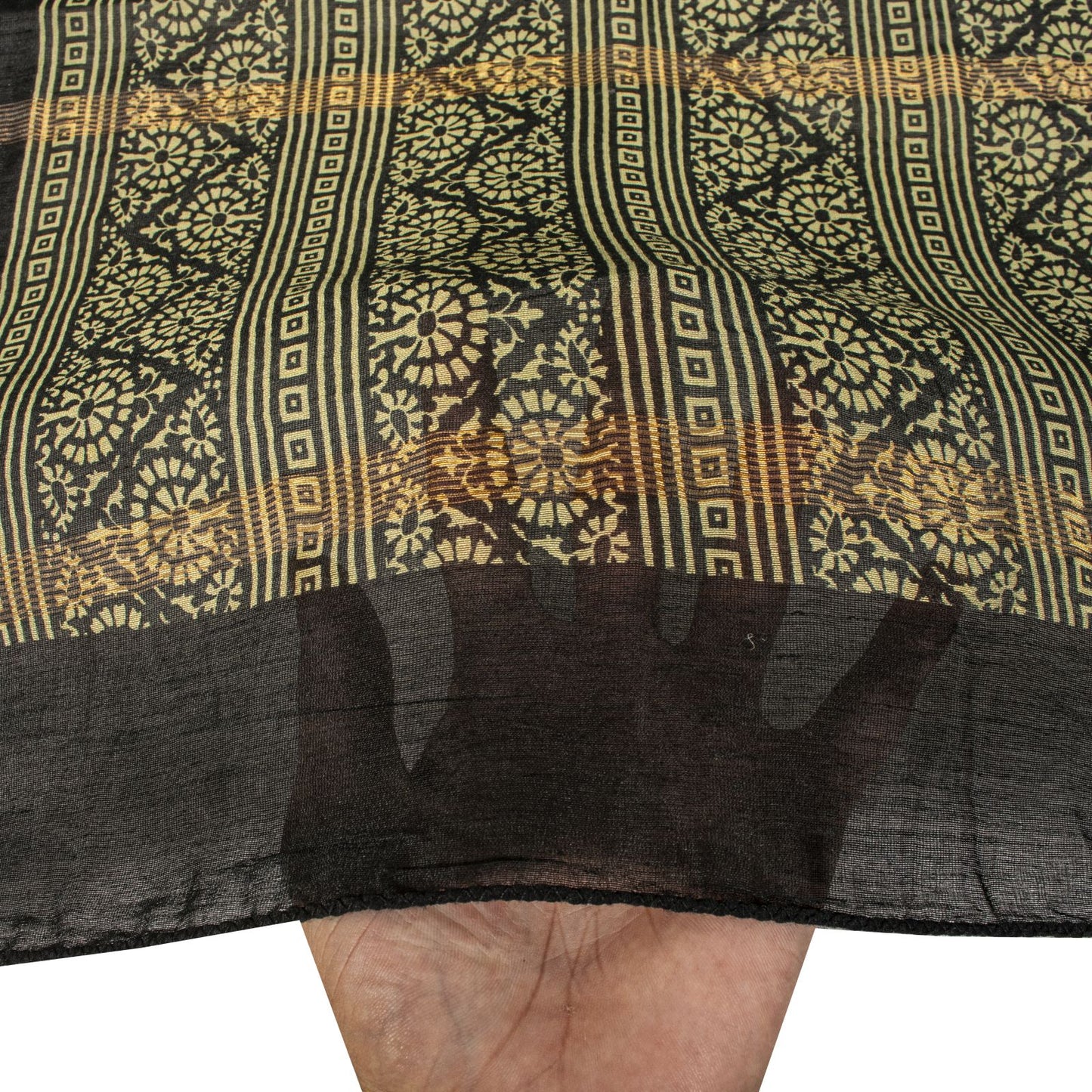 Sanskriti Vintage Dupatta/Stole Black Cotton Silk Hand Block Print Chanderi Veil