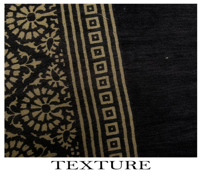 Sanskriti Vintage Dupatta/Stole Black Cotton Silk Hand Block Print Chanderi Veil