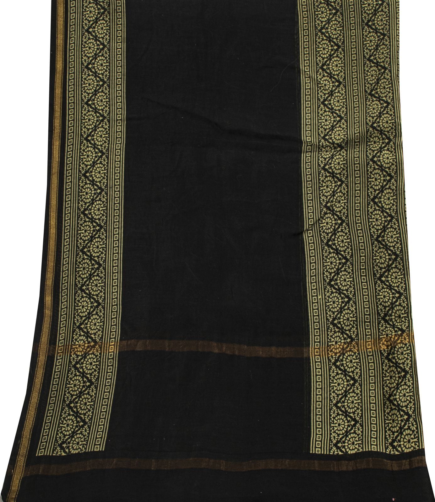 Sanskriti Vintage Dupatta/Stole Black Cotton Silk Hand Block Print Chanderi Veil