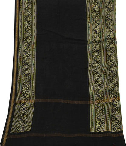 Sanskriti Vintage Dupatta/Stole Black Cotton Silk Hand Block Print Chanderi Veil