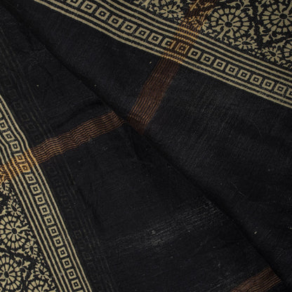 Sanskriti Vintage Dupatta/Stole Black Cotton Silk Hand Block Print Chanderi Veil