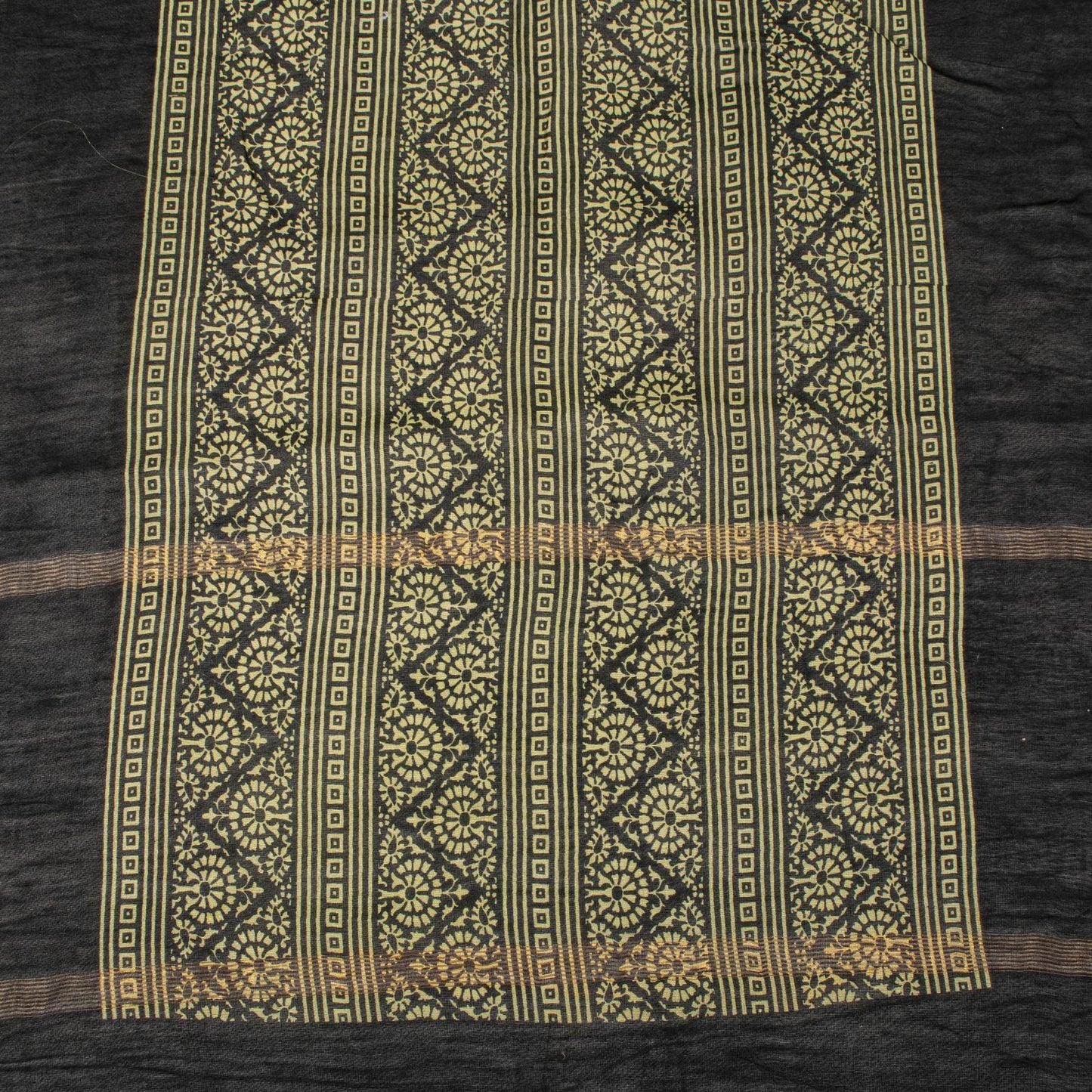 Sanskriti Vintage Dupatta/Stole Black Cotton Silk Hand Block Print Chanderi Veil
