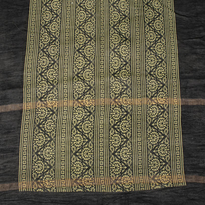 Sanskriti Vintage Dupatta/Stole Black Cotton Silk Hand Block Print Chanderi Veil