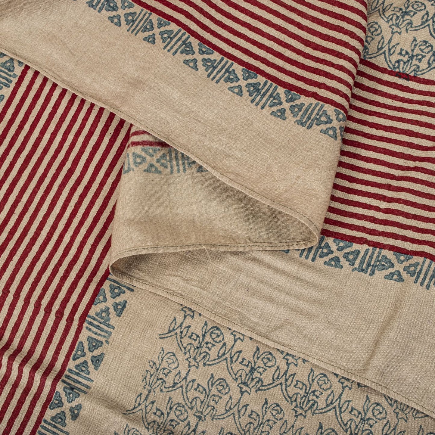 Sanskriti Vintage Dupatta/Stole Silver-Gray Pure Cotton Hand Block Printed Veil