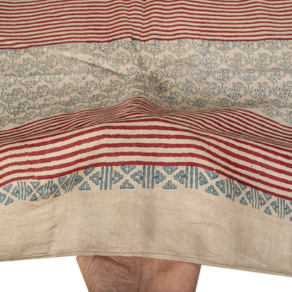 Sanskriti Vintage Dupatta/Stole Silver-Gray Pure Cotton Hand Block Printed Veil
