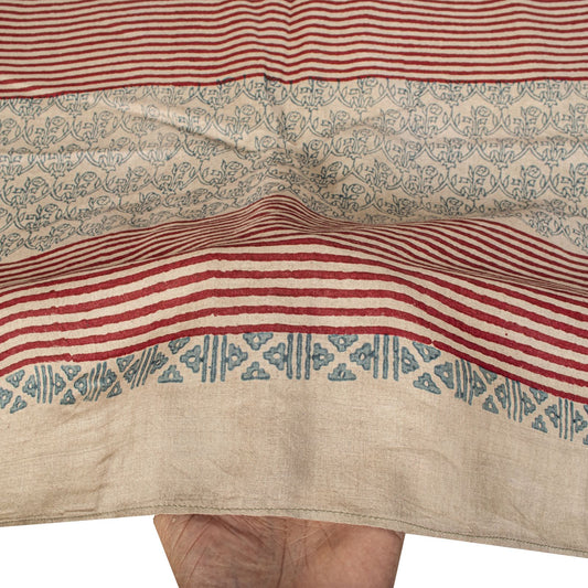 Sanskriti Vintage Dupatta/Stole Silver-Gray Pure Cotton Hand Block Printed Veil