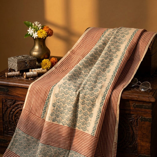 Sanskriti Vintage Dupatta/Stole Silver-Gray Pure Cotton Hand Block Printed Veil