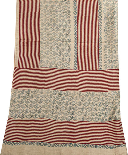 Sanskriti Vintage Dupatta/Stole Silver-Gray Pure Cotton Hand Block Printed Veil