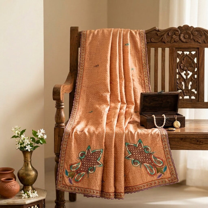 Sanskriti Vintage Dupatta/Stole Beige Pure Cotton Hand Beaded-Hand Woven Veil