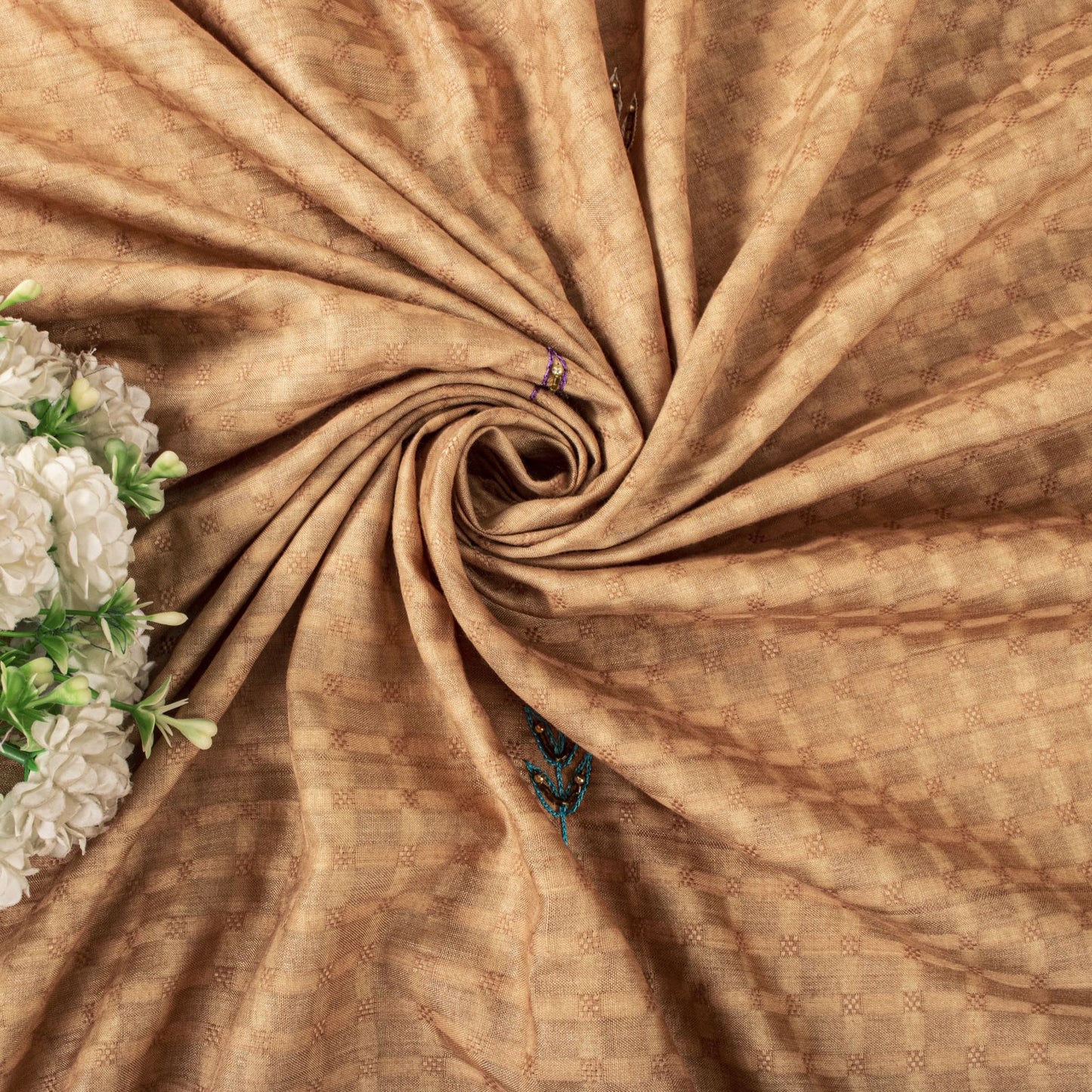Sanskriti Vintage Dupatta/Stole Beige Pure Cotton Hand Beaded-Hand Woven Veil