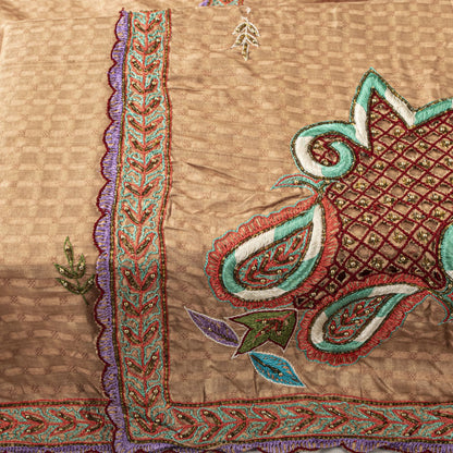 Sanskriti Vintage Dupatta/Stole Beige Pure Cotton Hand Beaded-Hand Woven Veil