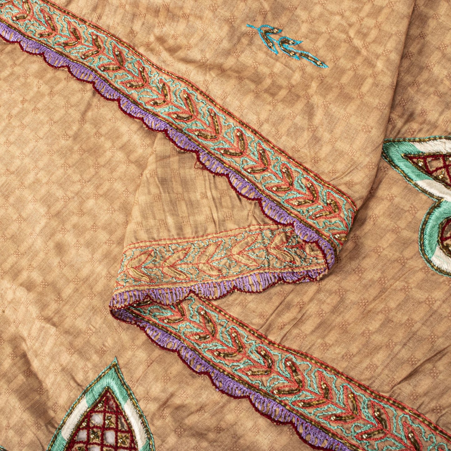Sanskriti Vintage Dupatta/Stole Beige Pure Cotton Hand Beaded-Hand Woven Veil