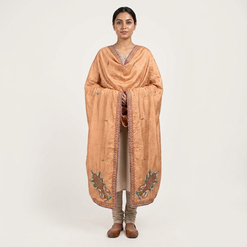 Sanskriti Vintage Dupatta/Stole Beige Pure Cotton Hand Beaded-Hand Woven Veil