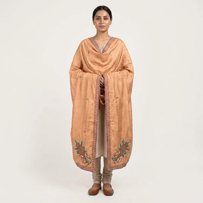 Sanskriti Vintage Dupatta/Stole Beige Pure Cotton Hand Beaded-Hand Woven Veil