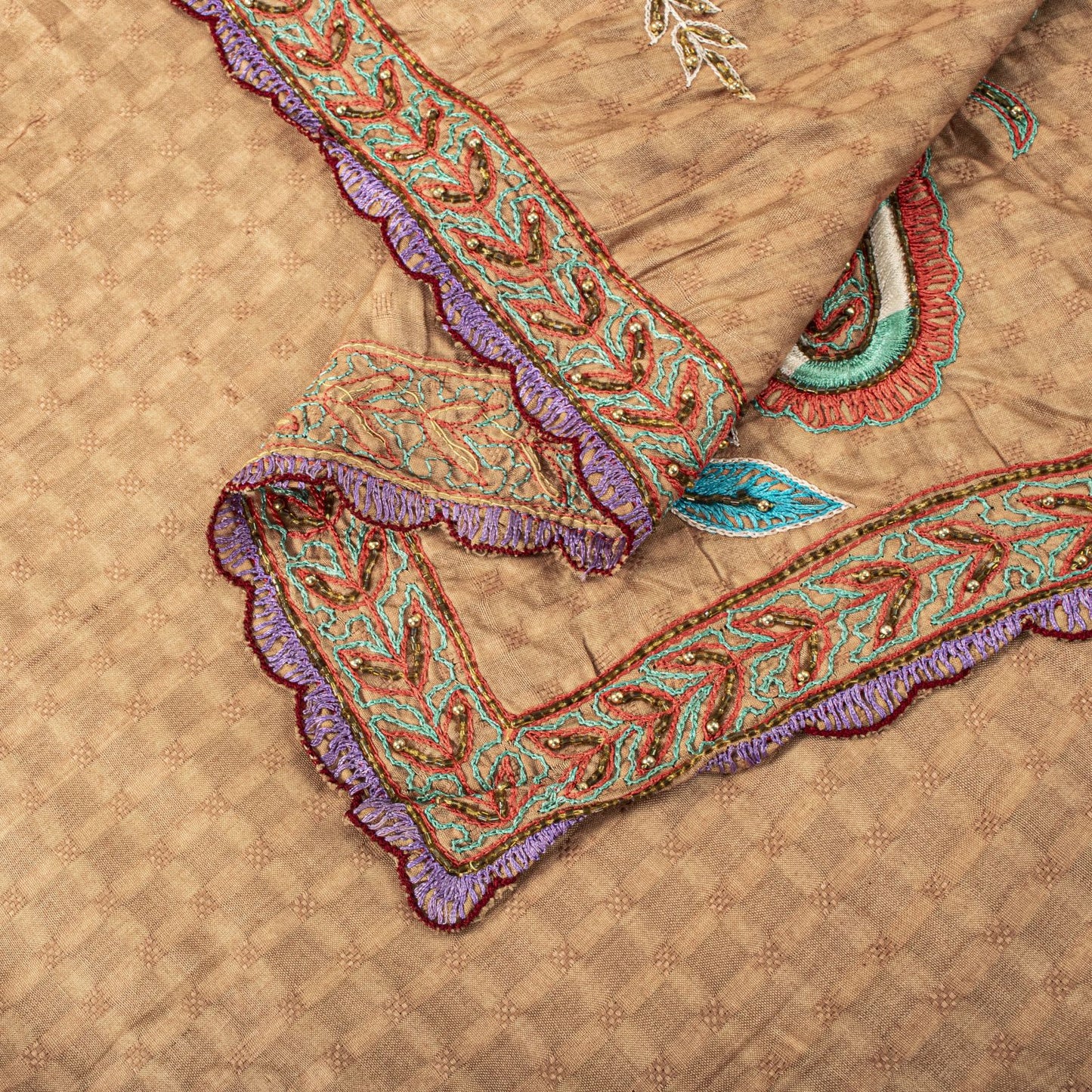 Sanskriti Vintage Dupatta/Stole Beige Pure Cotton Hand Beaded-Hand Woven Veil