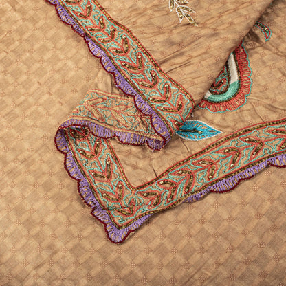 Sanskriti Vintage Dupatta/Stole Beige Pure Cotton Hand Beaded-Hand Woven Veil
