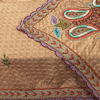 Sanskriti Vintage Dupatta/Stole Beige Pure Cotton Hand Beaded-Hand Woven Veil