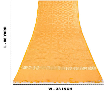 Sanskriti Vintage Dupatta/Stole Yellow Blend Silk Zari Woven Maheshwari SoftVeil