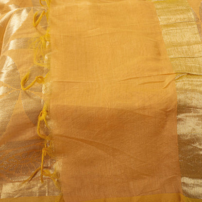 Sanskriti Vintage Dupatta/Stole Yellow Blend Silk Zari Woven Maheshwari SoftVeil