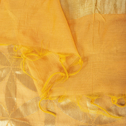 Sanskriti Vintage Dupatta/Stole Yellow Blend Silk Zari Woven Maheshwari SoftVeil