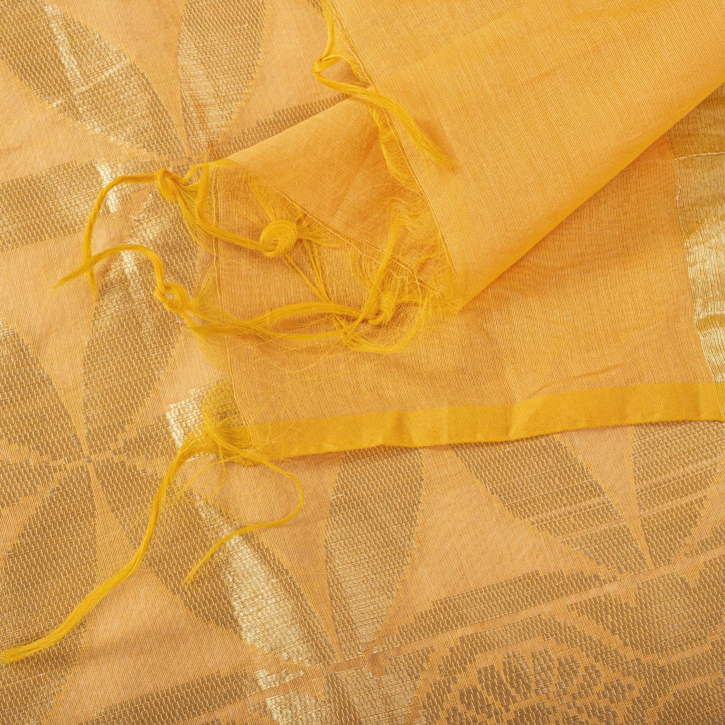 Sanskriti Vintage Dupatta/Stole Yellow Blend Silk Zari Woven Maheshwari SoftVeil